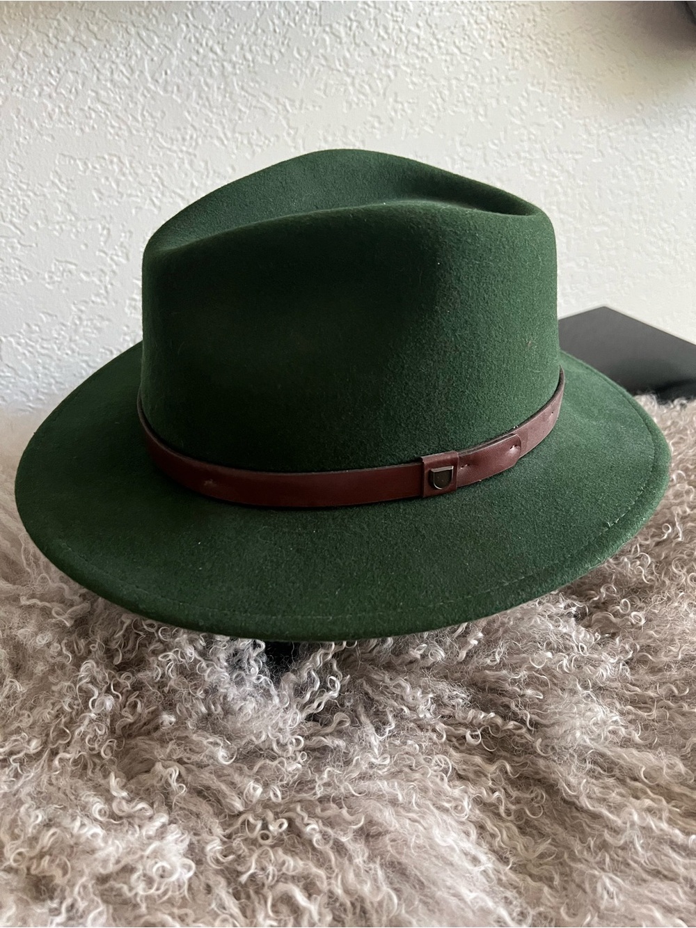 Brixton Forest Green Felt Fedora with Brown Leather Band